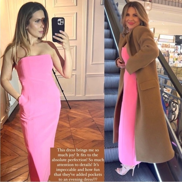 ALC Strapless Bubblegum Pink Crepe Cady Back Slit Fitted Sheath Midi Dress 4 - Picture 9 of 11